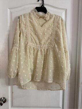 Unbranded Swiss Dot Chiffon Lined Boho Blouse M. JN-103